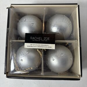 Rachel Zoe Glass Ornaments‎ Christmas Tree Decor Silver Set of 4 F2